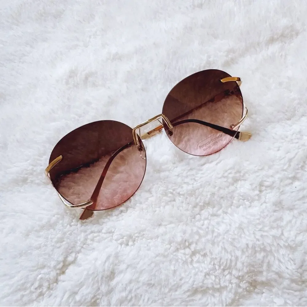 Ruth Clear Brown & Pink Round Metal Sunglasses